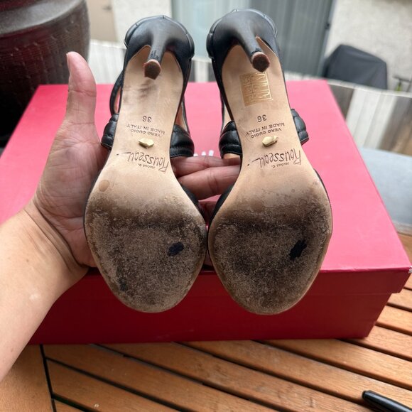 Jerome C. Rousseau Black Leather Cutout High Heel Sandals Size 36/5.5 Made In It - Picture 7 of 10